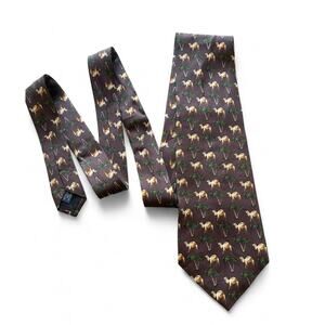 Vtg BANANA REPUBLIC Men's Silk Tie Brown Camel Palm Tree Oasis Safari Novelty